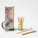 4-teiliges Bambus Tee-Set mit Matcha-Besen, Löffel, Chashaku und Sieb | Traditionelles japanisches Zubehör für cremigen Matcha