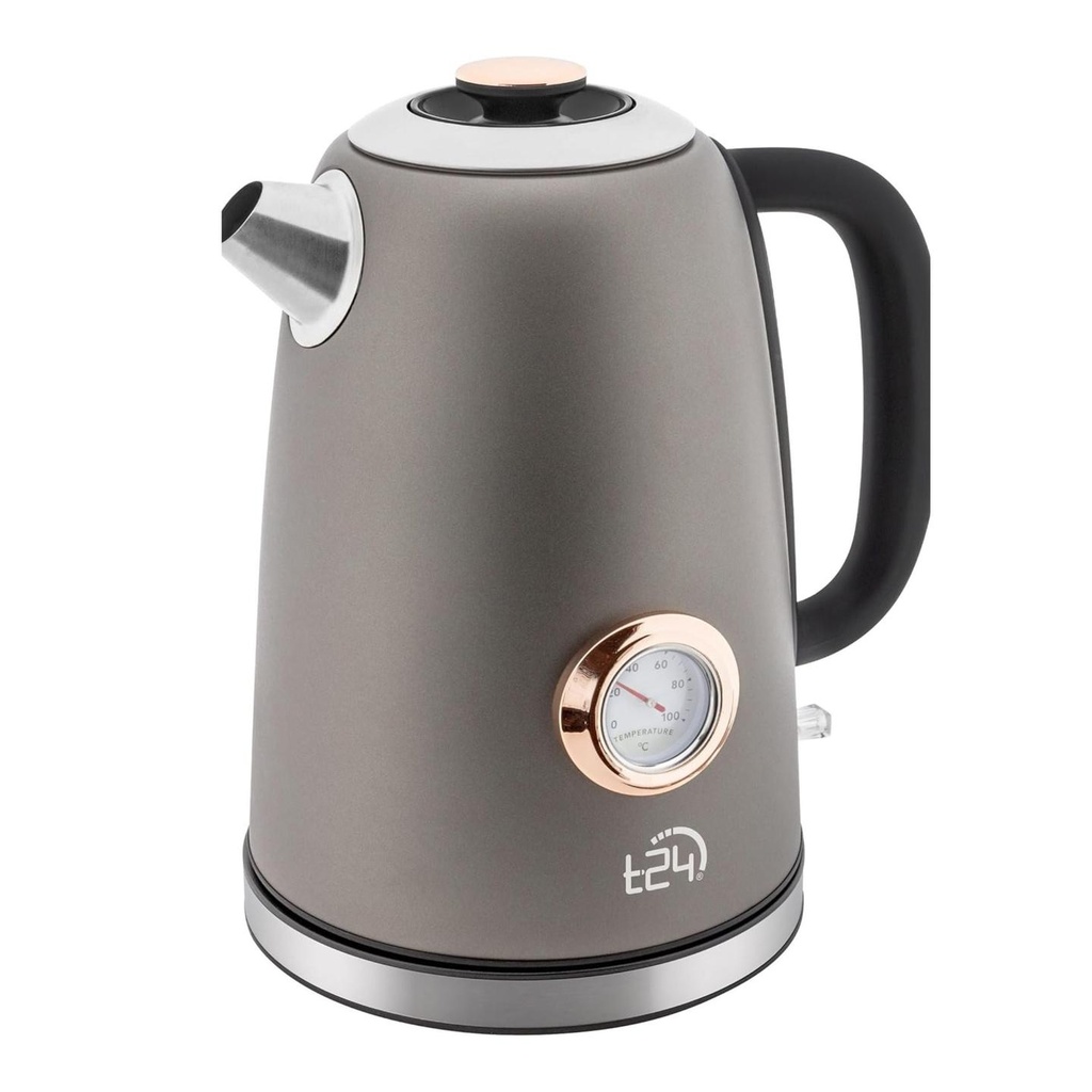 Edelstahl Retro Wasserkocher Vintage Design in Grau Matt mit Analogen Thermometer, 1,7 Liter