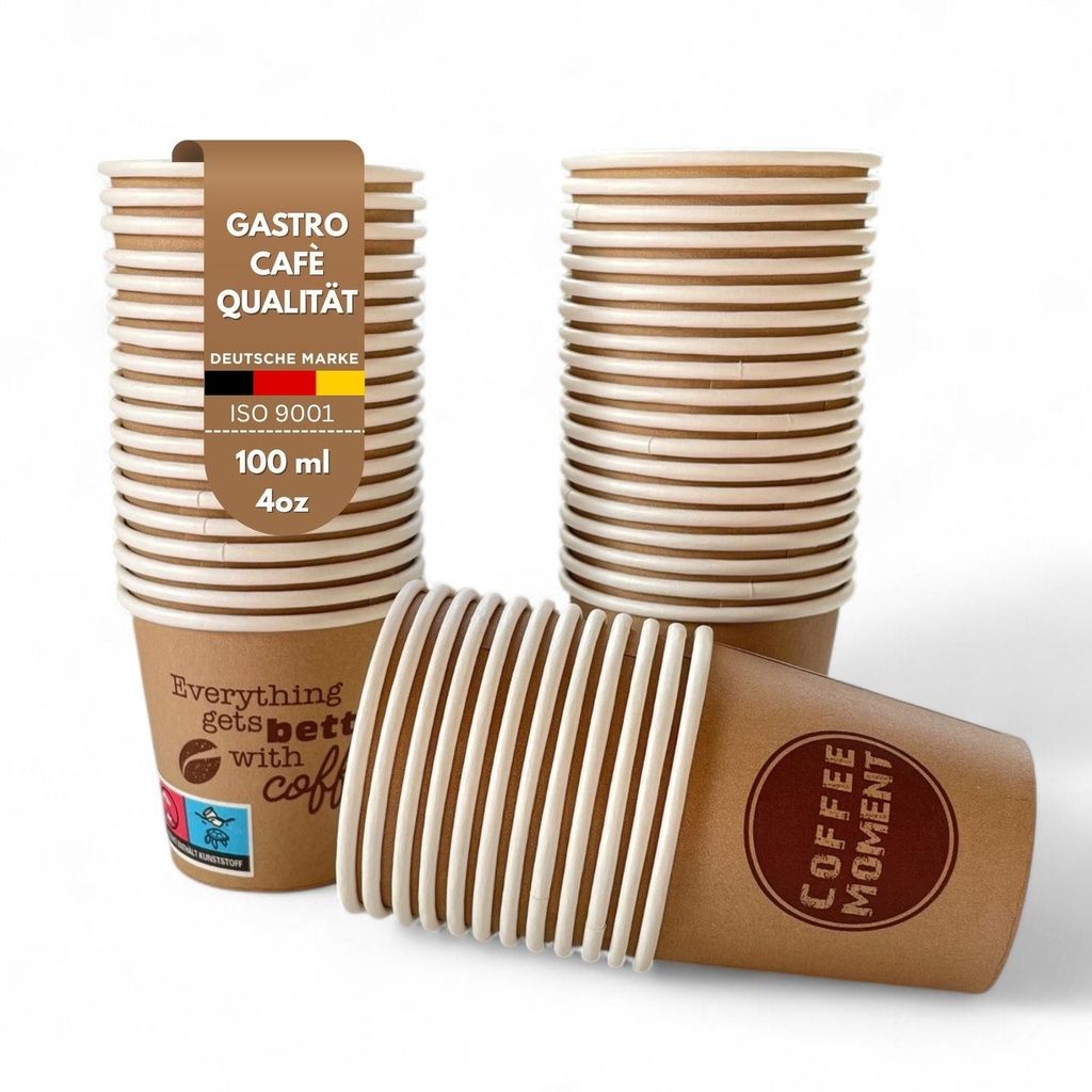 Coffee Moment Kaffeebecher, Kaffee to go Pappbecher – 4 Größen, für heiße & kalte Getränke (100ml (4oz), 50 Becher)