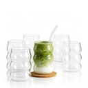 Bubble Matcha-Gläser 6er Set 400ml | Wellen-Design für Matcha Latte Glas.