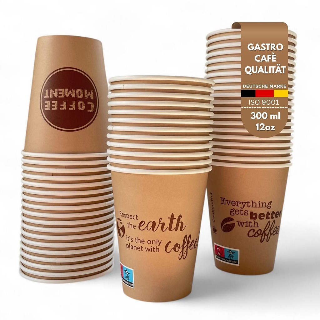 Coffee Moment Kaffeebecher, Kaffee to go Pappbecher – 4 Größen, für heiße & kalte Getränke