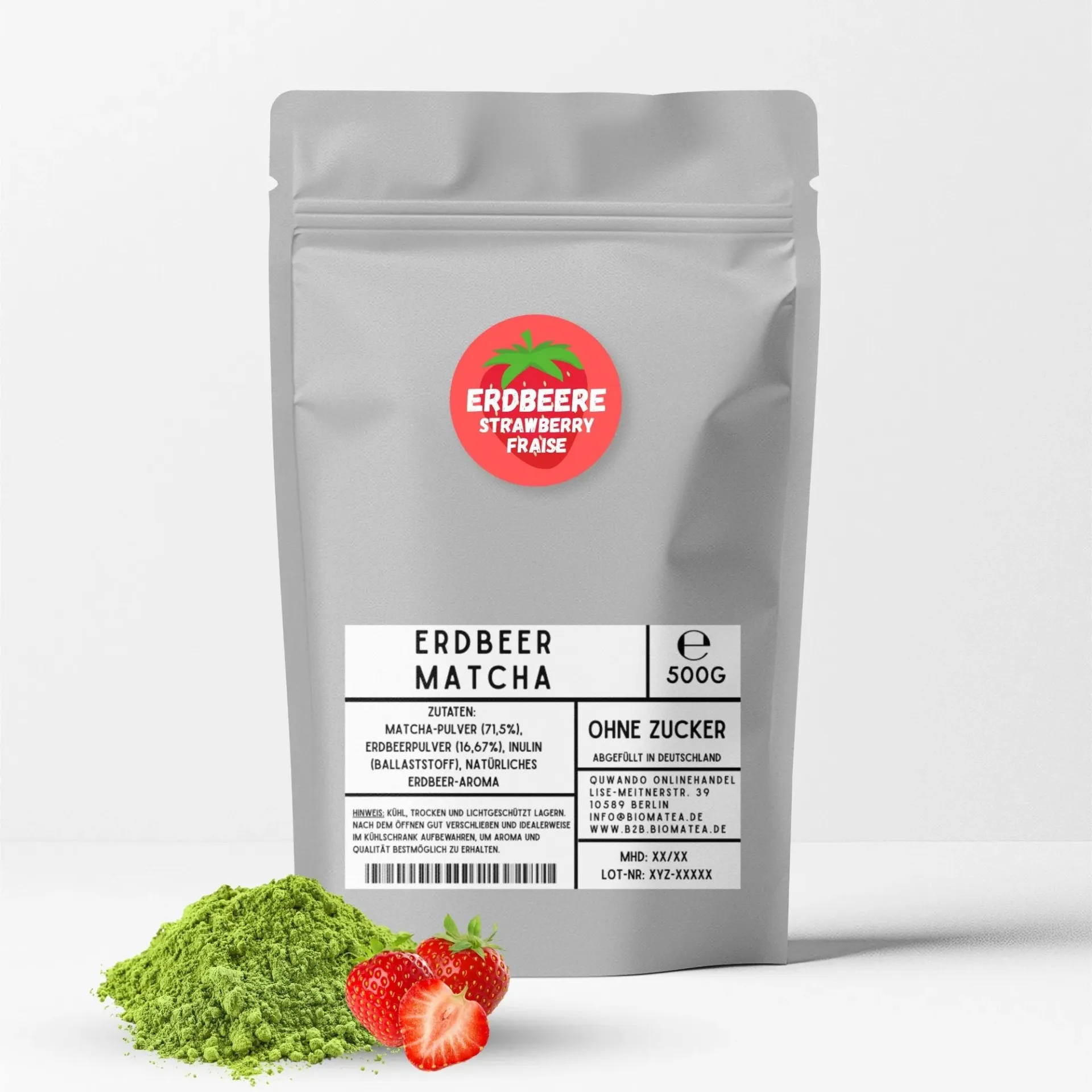 Japanischer Matcha mit Erdbeerpulver, 500 g