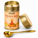 Bio Golden Milk Kurkuma Latte Set – Goldene Milch Superfood in goldfarbener Metalldose mit Doppeldeckel & Edelstahllöffel, 100g