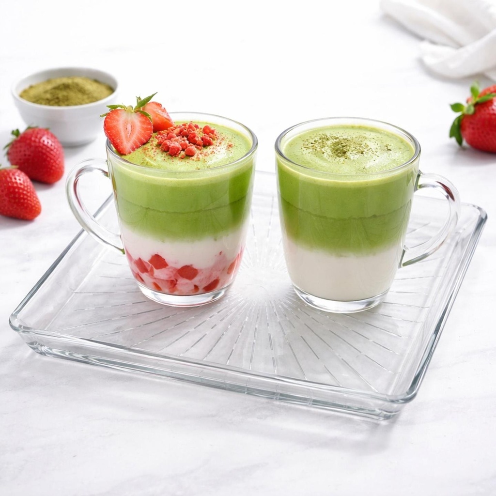 Glas Servierteller quadratisch 24x24cm aus Kristallglas –  Glasteller für Kuchen, Dessert, matcha