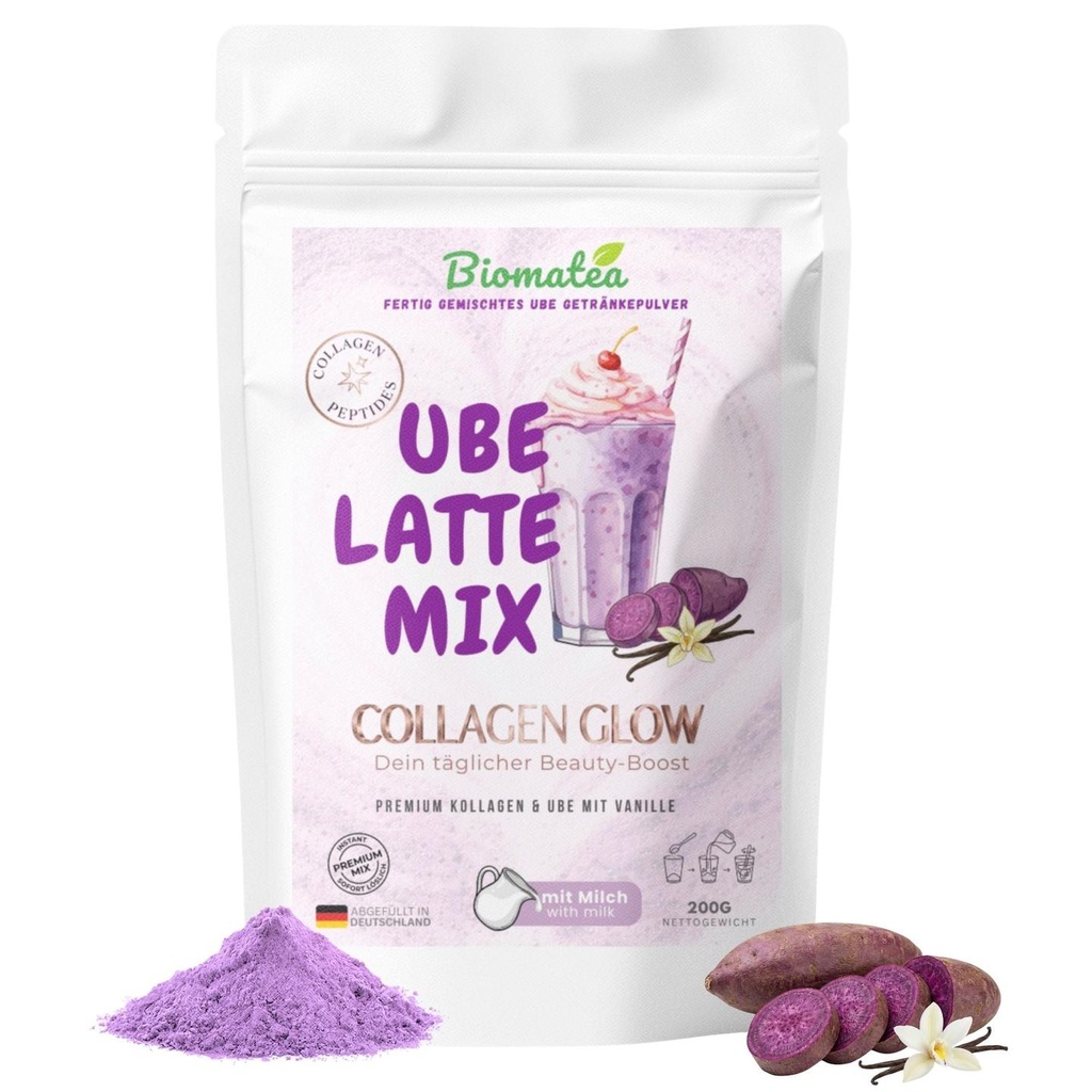 Ube Latte Mix instant "Collagen Glow" – Beauty Latte mit Kollagen, Banane & Yamswurzel Pulver, 150g